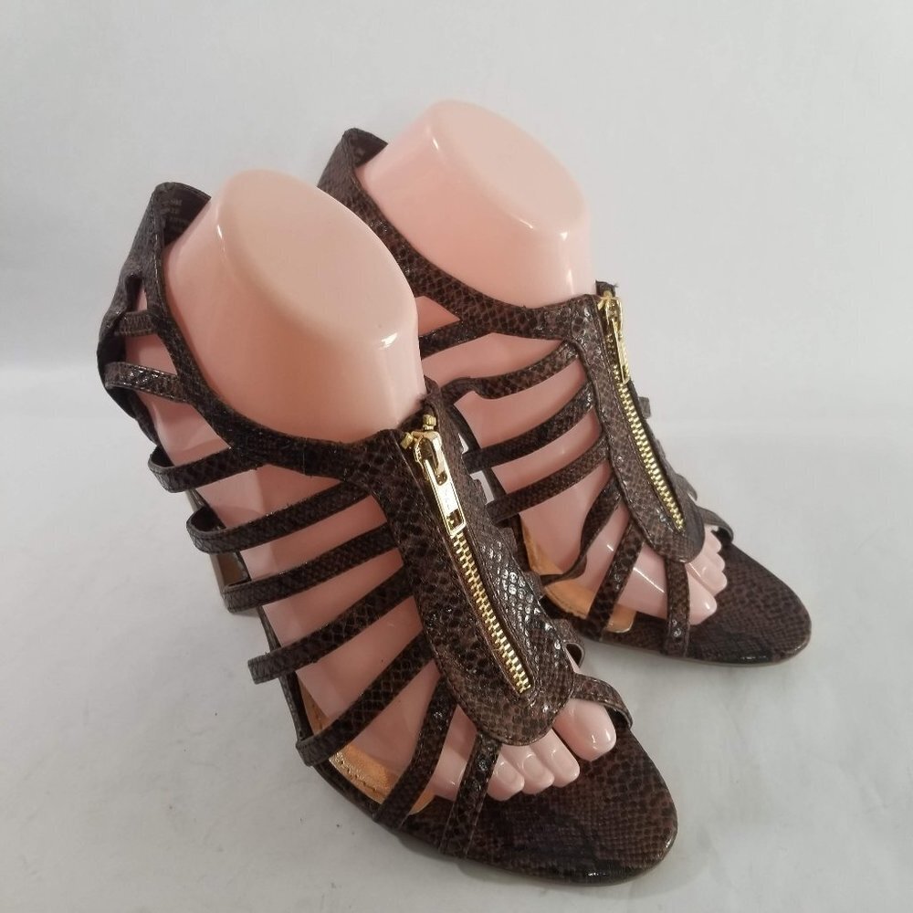 Steve Madden Jessie Brown Faux Leather Snakeskin Print Gladiator Strappy…